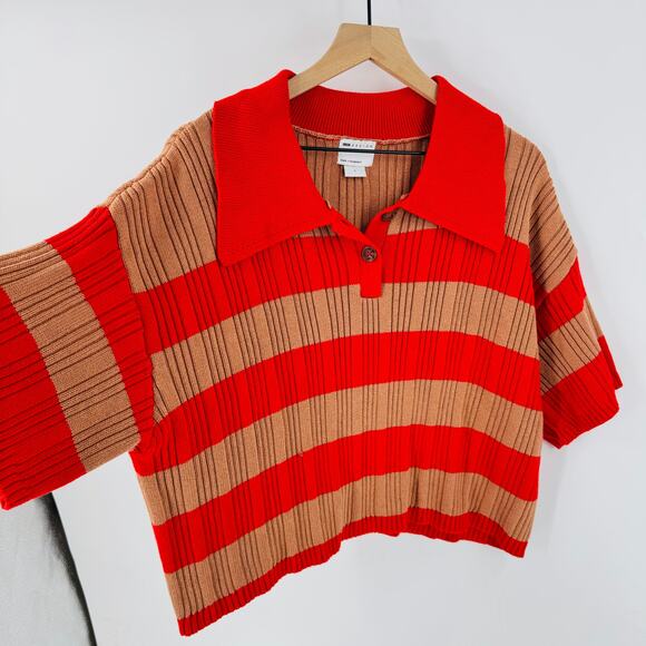 ASOS Striped Cropped Sweater Polo Collar Knit Top Size L Large Fall Outfit - Picture 5 of 6